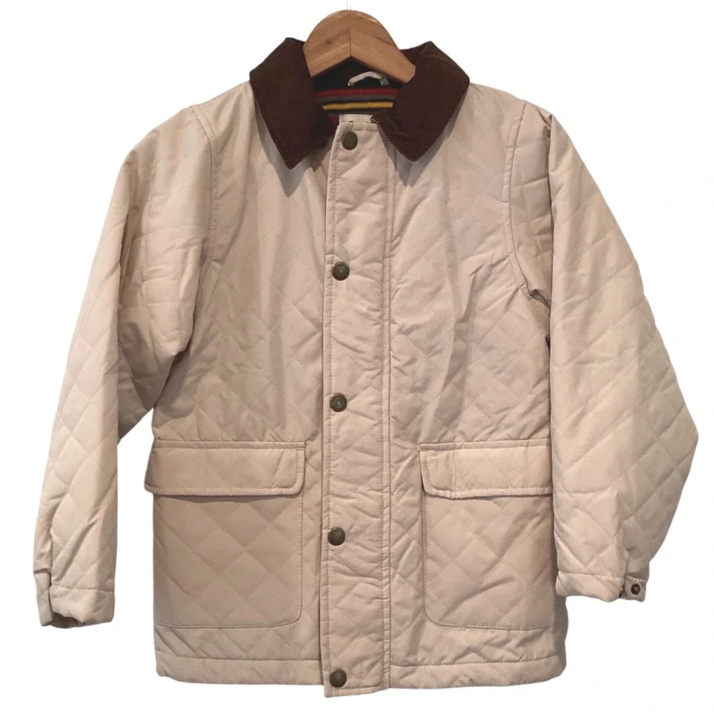 OshKosh Kids‎ Tan Quilted Barn Jacket Corduroy Collar Fleece Lined - Size 8